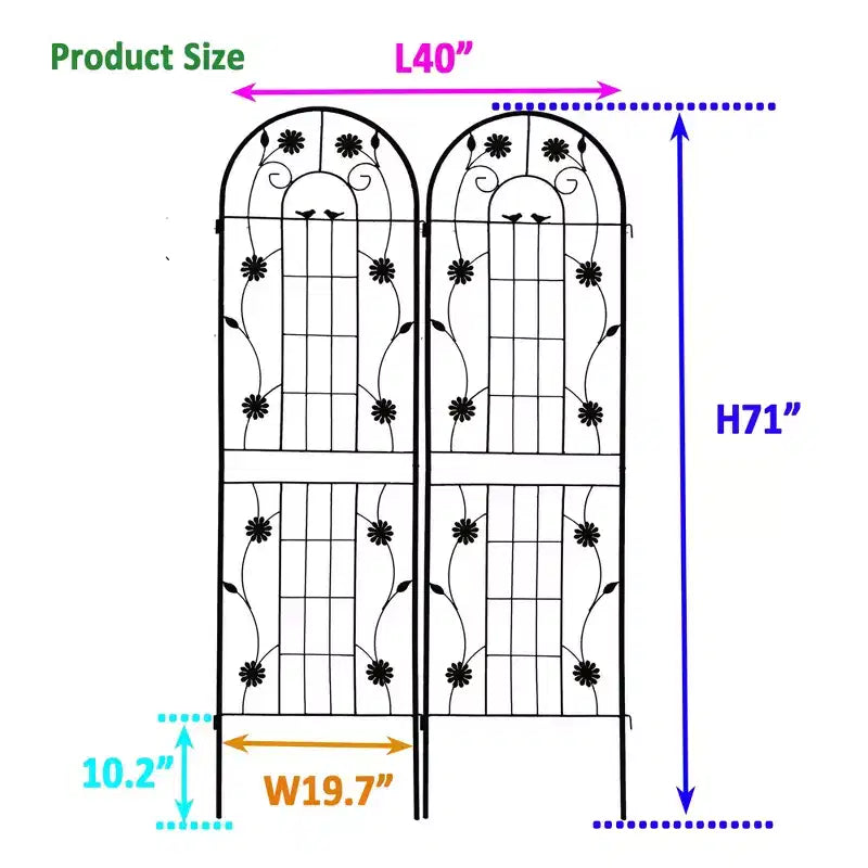 Treillis de jardin en métal noir antirouille pour plantes grimpantes, 71 x 19,7 po