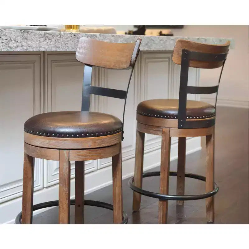 Tabourets de bar pivotants hauteur comptoir marron clair