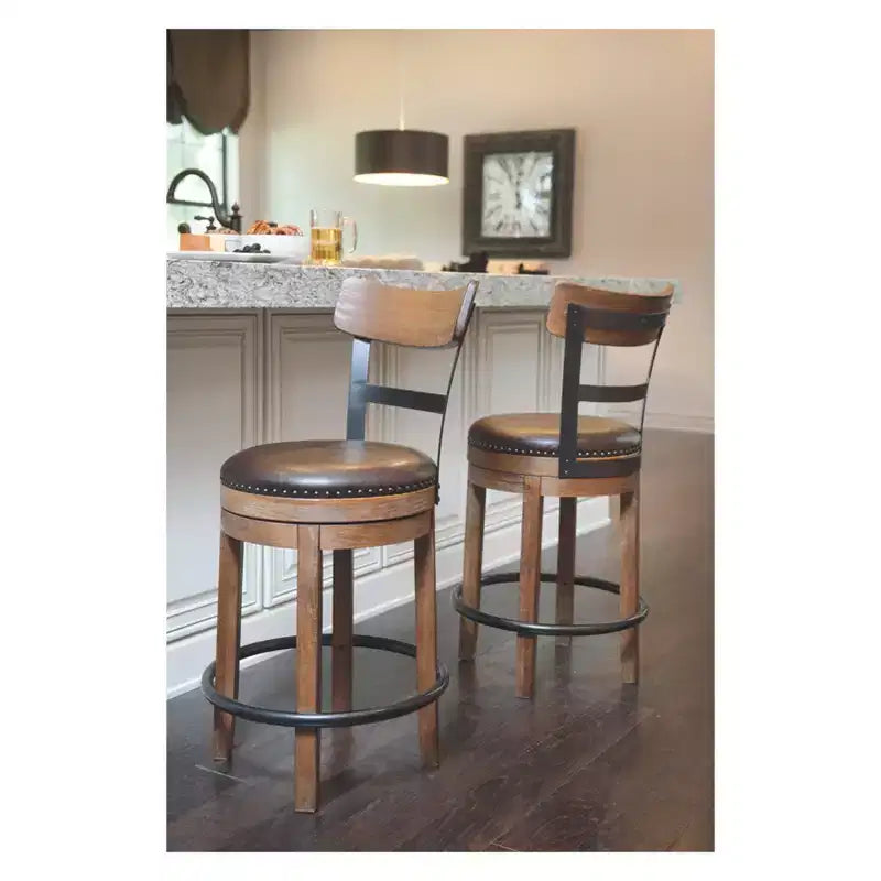 Tabourets de bar pivotants hauteur comptoir marron clair