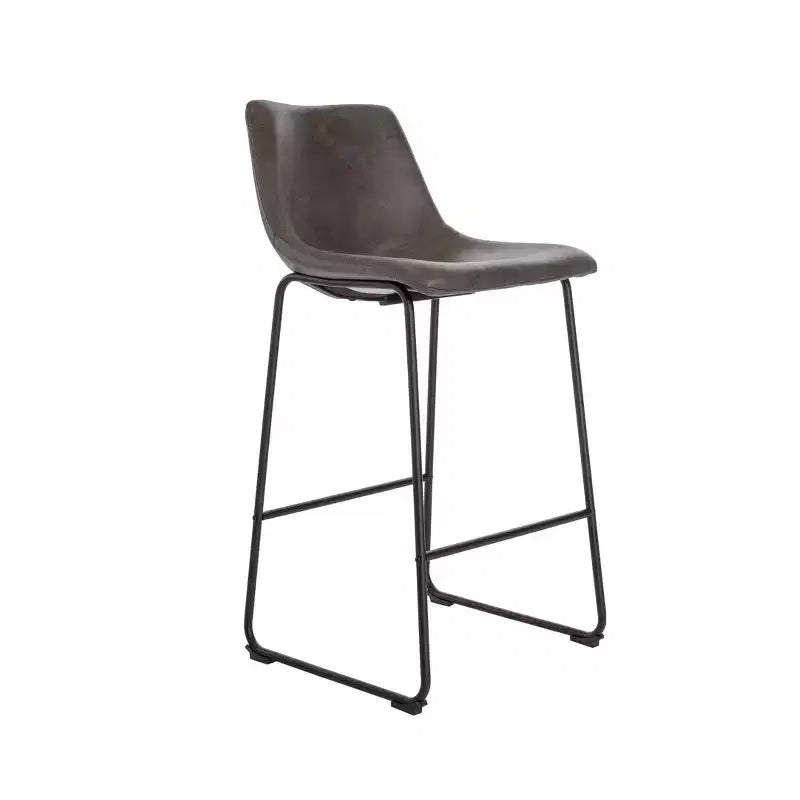 Tabouret de bar marron, assise en microfibre, pieds en métal, hauteur fixe 29