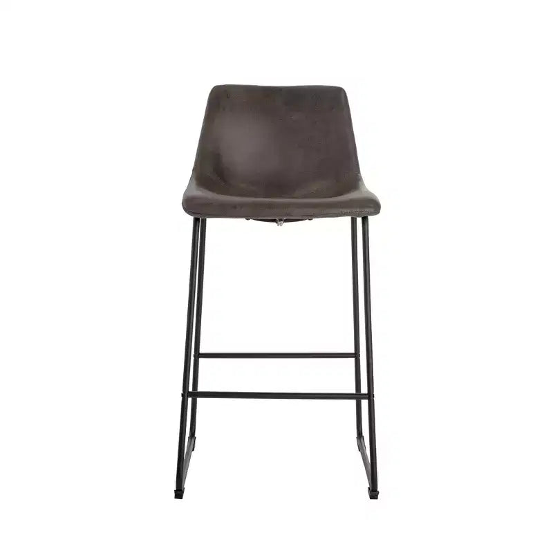 Tabouret de bar marron, assise en microfibre, pieds en métal, hauteur fixe 29