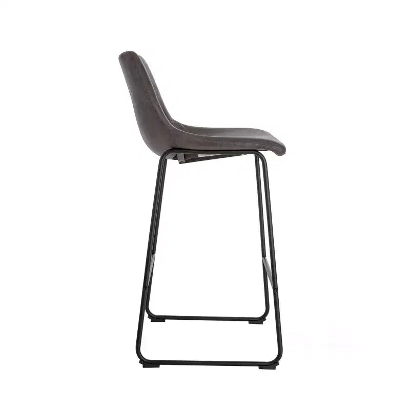Tabouret de bar marron, assise en microfibre, pieds en métal, hauteur fixe 29