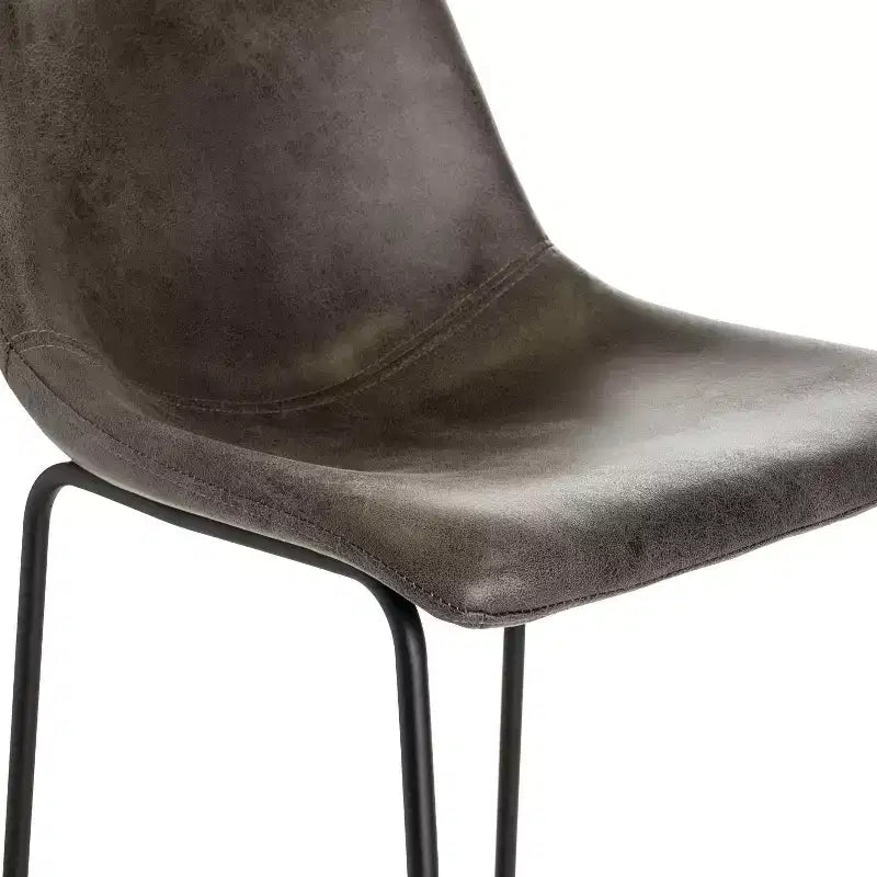 Tabouret de bar marron, assise en microfibre, pieds en métal, hauteur fixe 29