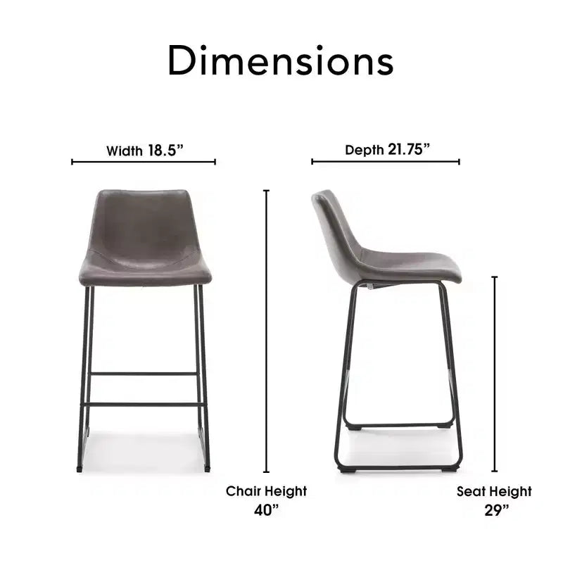 Tabouret de bar marron, assise en microfibre, pieds en métal, hauteur fixe 29