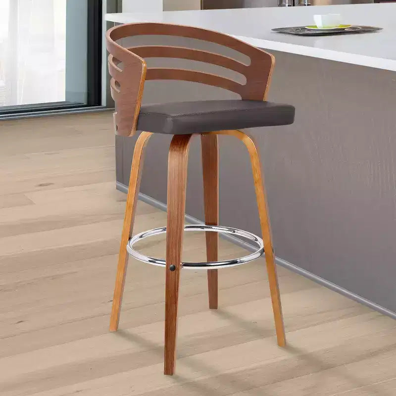 Tabouret de bar pivotant brun, hauteur 30", style Mid-Century