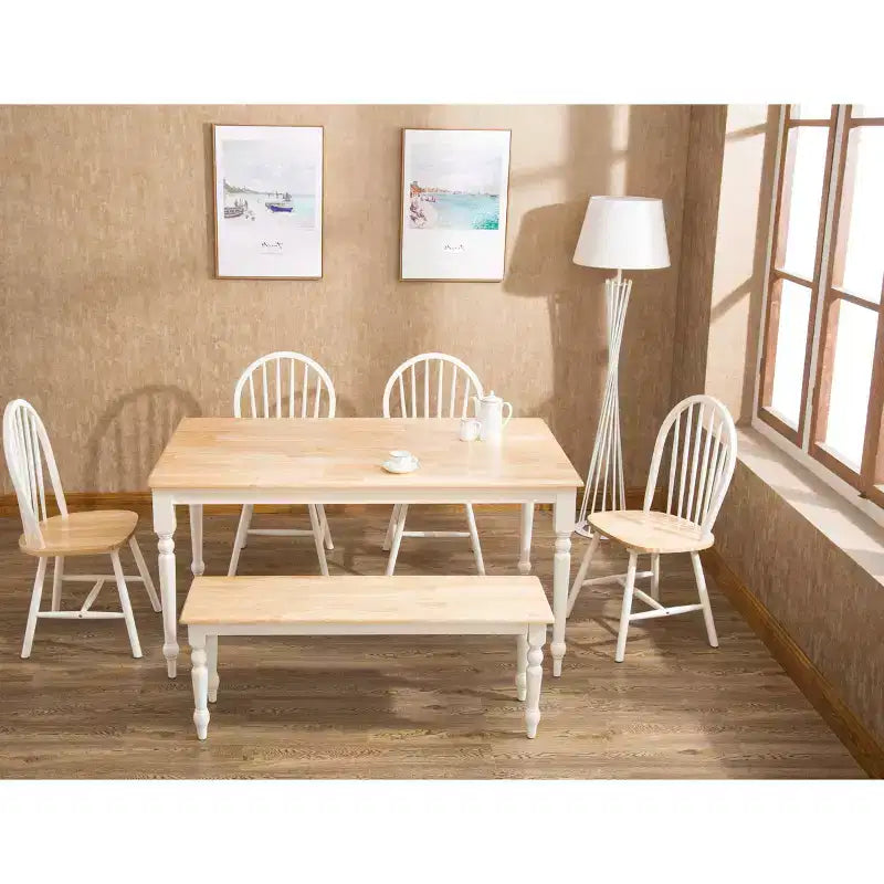 Table de salle à manger Bois/Marron/Blanc - Cadre en hévéa, 6 places, Rectangulaire, Piétement 4 pieds, 60 Longueur, 36 Largeur
