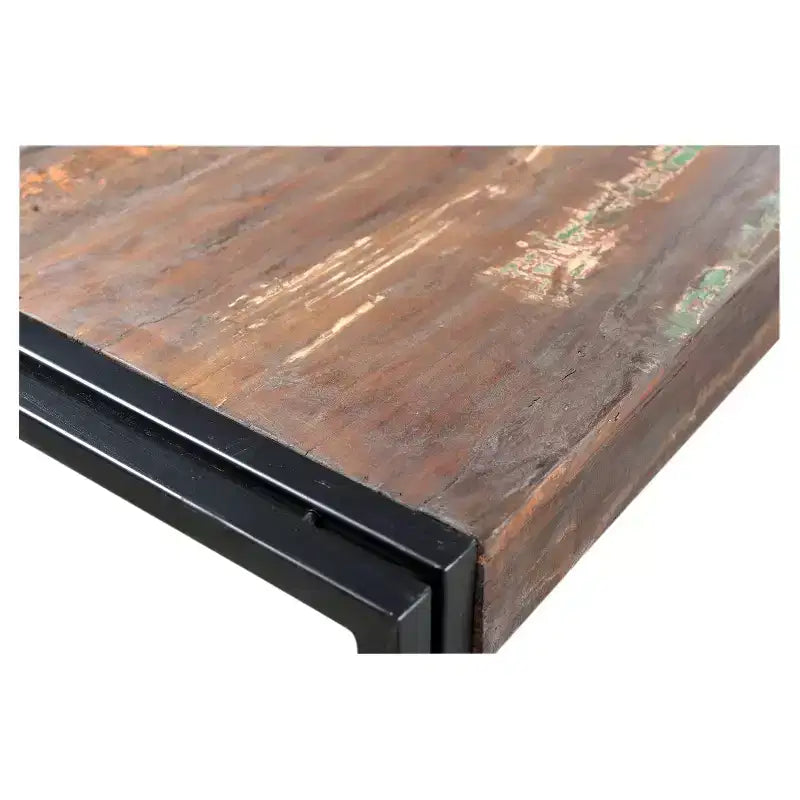 Table à manger 71" en bois récupéré vieilli avec pieds en fer Naturel/Noir