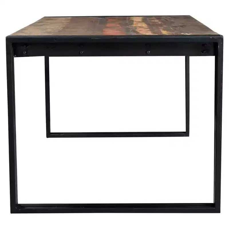 Table à manger 71" en bois récupéré vieilli avec pieds en fer Naturel/Noir