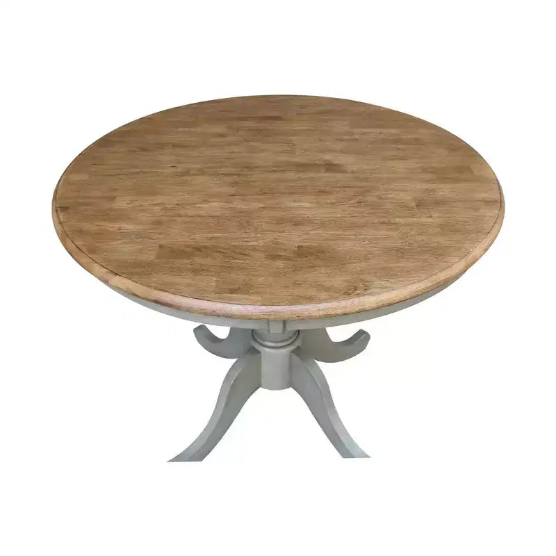Table piédestal ronde Loraina de 29 po, hauteur salle à manger, brun hickory/gris pierre