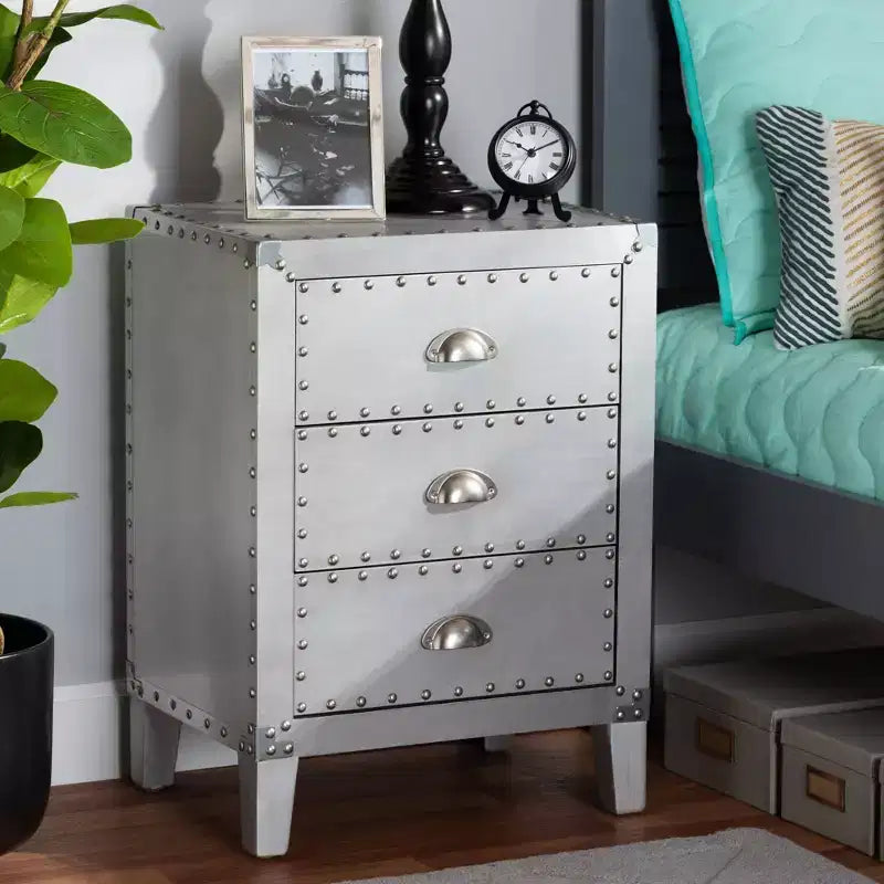 Table de chevet Claude Metal 3 tiroirs Argent