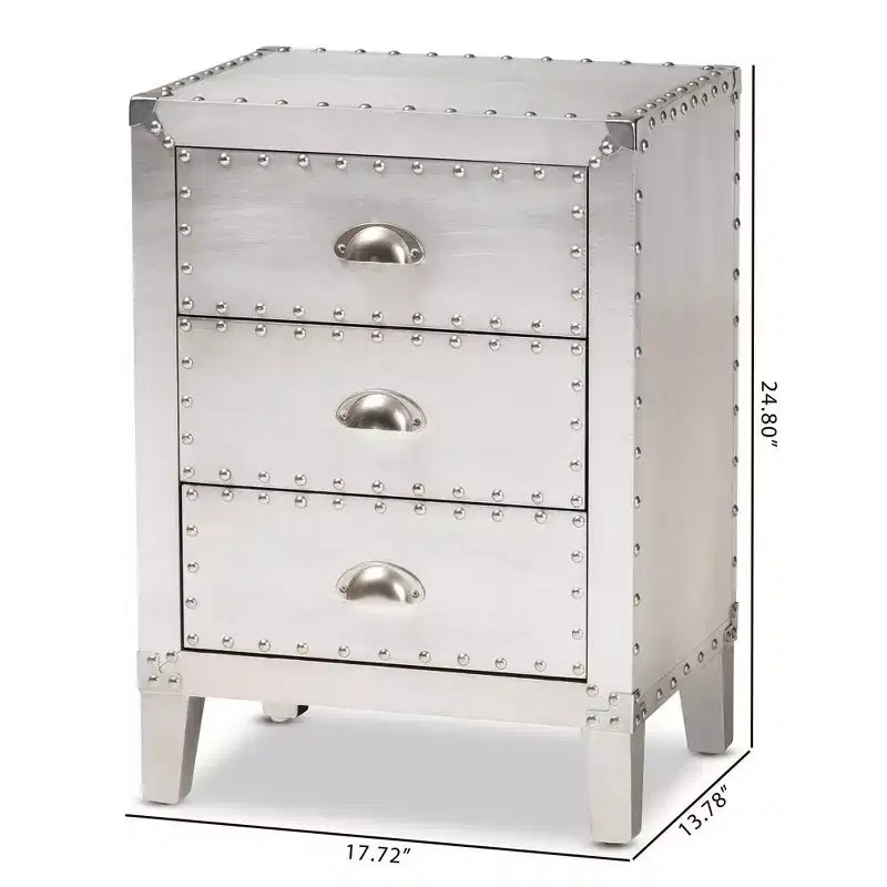 Table de chevet Claude Metal 3 tiroirs Argent