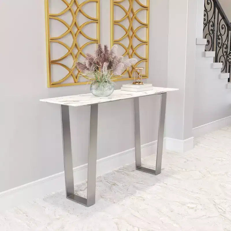 Table console rectangulaire moderne en faux marbre