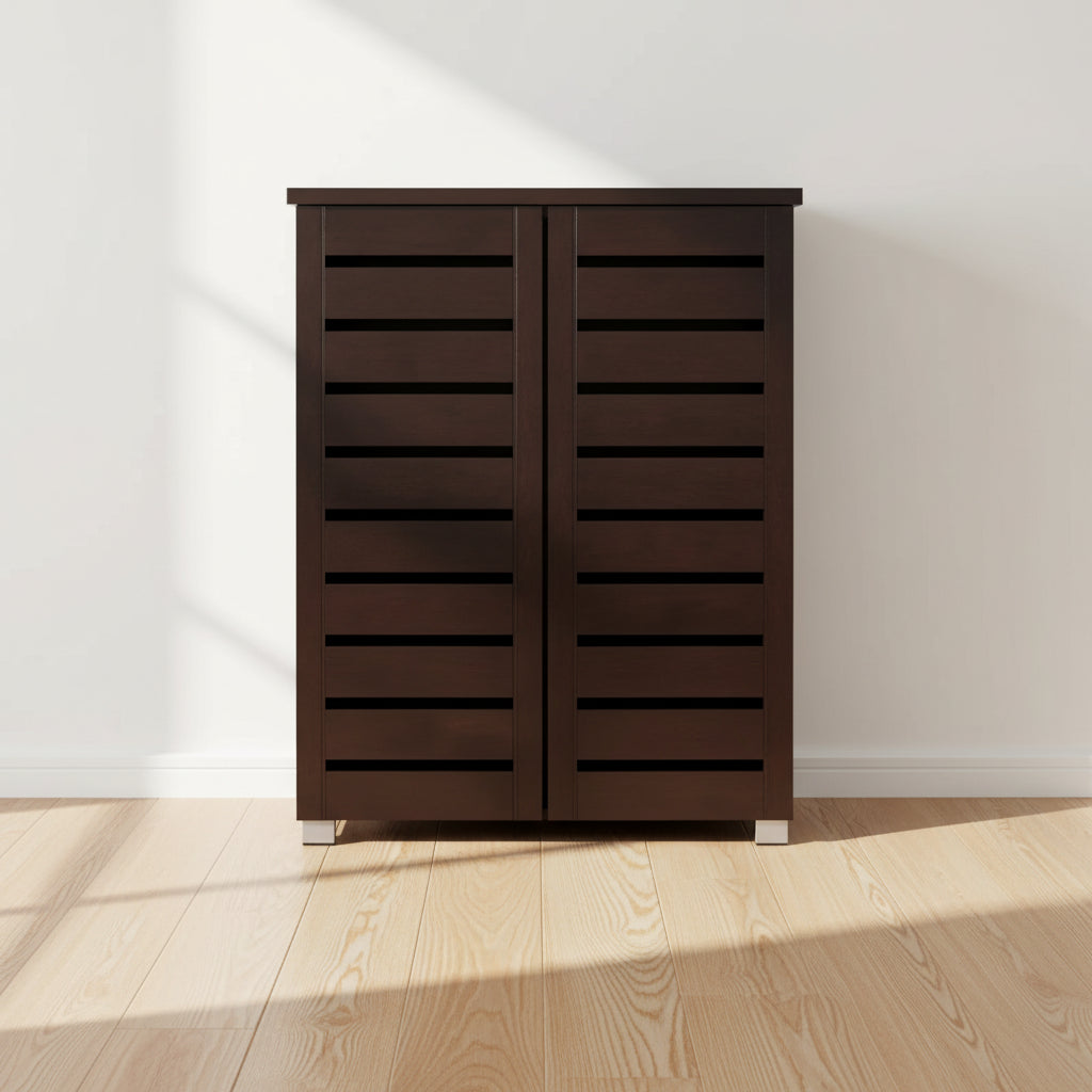 Adalwin Modern and Contemporary 2-Door Wooden Entryway Shoes Storage Cabinet: Holds 15 Pairs, PVC Legs - Baxton Studio