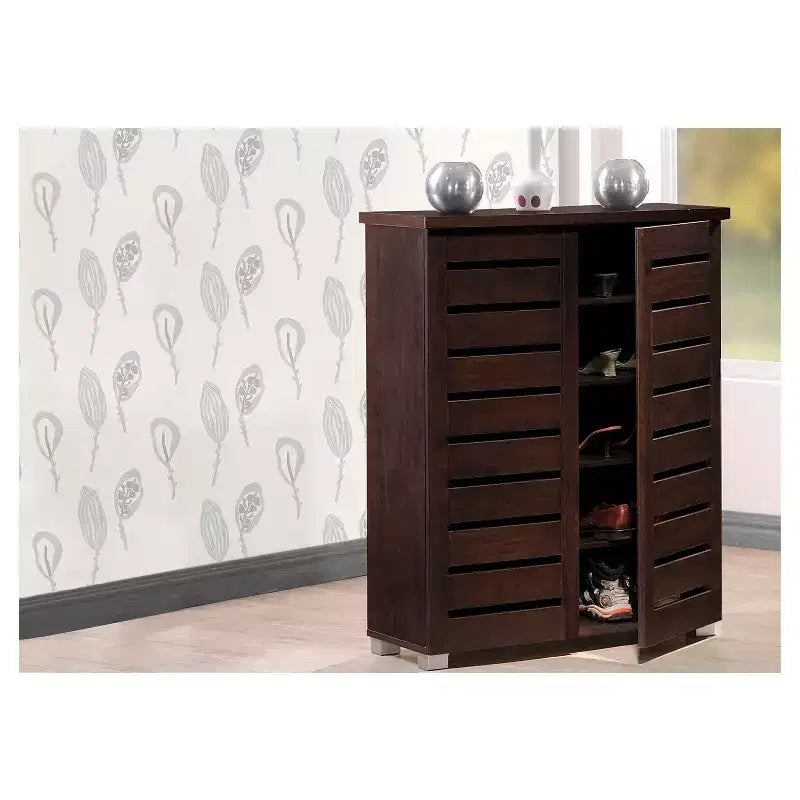 Meuble de rangement pour chaussures d'entrée en bois à 2 portes, moderne et contemporain : Peut contenir 15 paires, pieds en PVC
