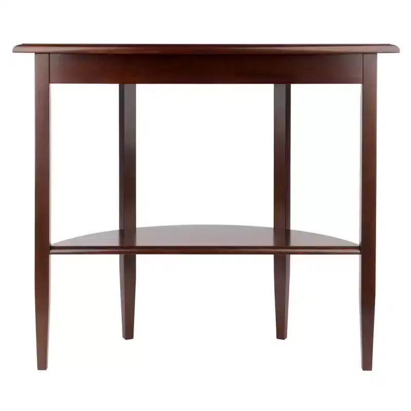Console / Desserte demi-lune avec tiroir et étagère, noyer antique : Meuble d'entrée avec rangement, bois composite