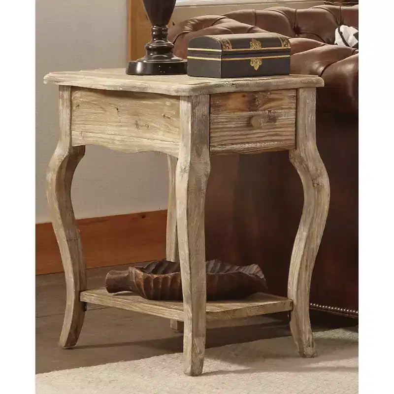 Table d'appoint rustique en bois de récupération marron vieilli