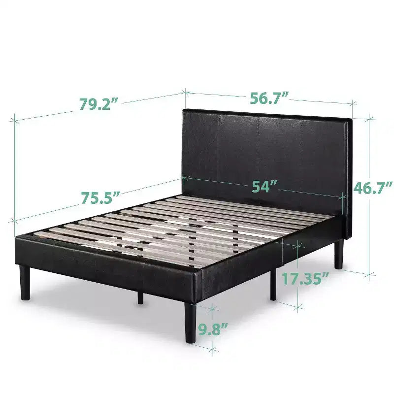 Lit plateforme en similicuir marron foncé