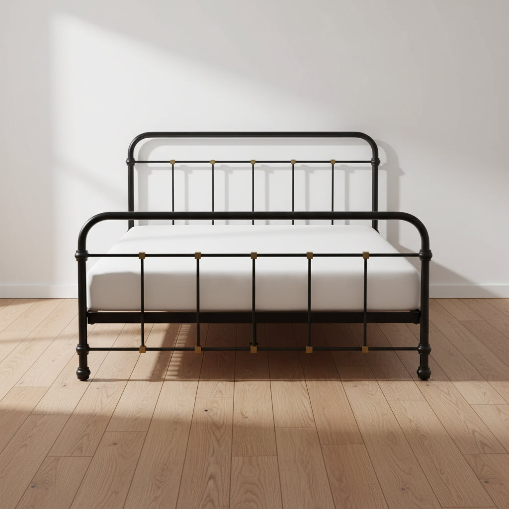 Renaud Parisian Metal Bed Black/Brass - Adore Dcor
