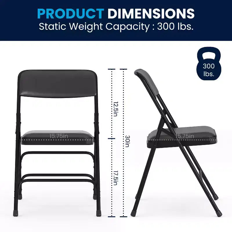 Chaise pliante en métal rembourrée série HERCULES à triple renfort et double charnière