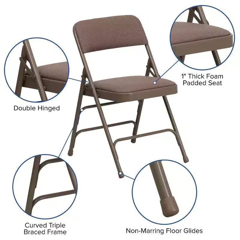 Chaise pliante en métal rembourrée série HERCULES à triple renfort et double charnière