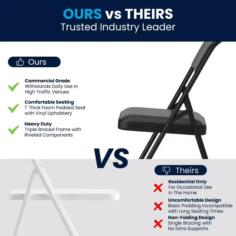 Chaise pliante en métal rembourrée série HERCULES à triple renfort et double charnière