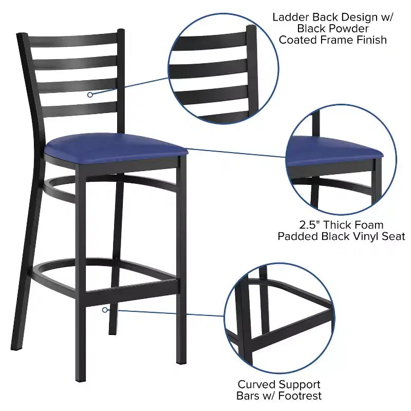 Tabouret de bar en métal avec dossier à barreaux pour restaurant
