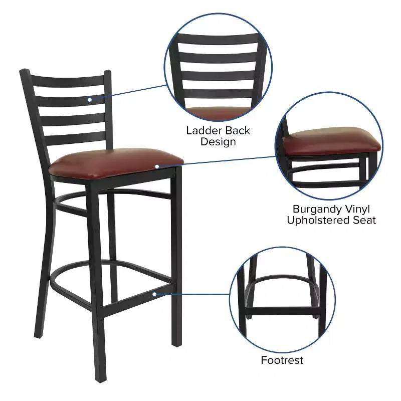 Tabouret de bar en métal avec dossier à barreaux pour restaurant