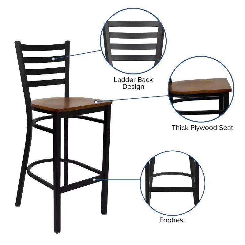 Tabouret de bar en métal avec dossier à barreaux pour restaurant