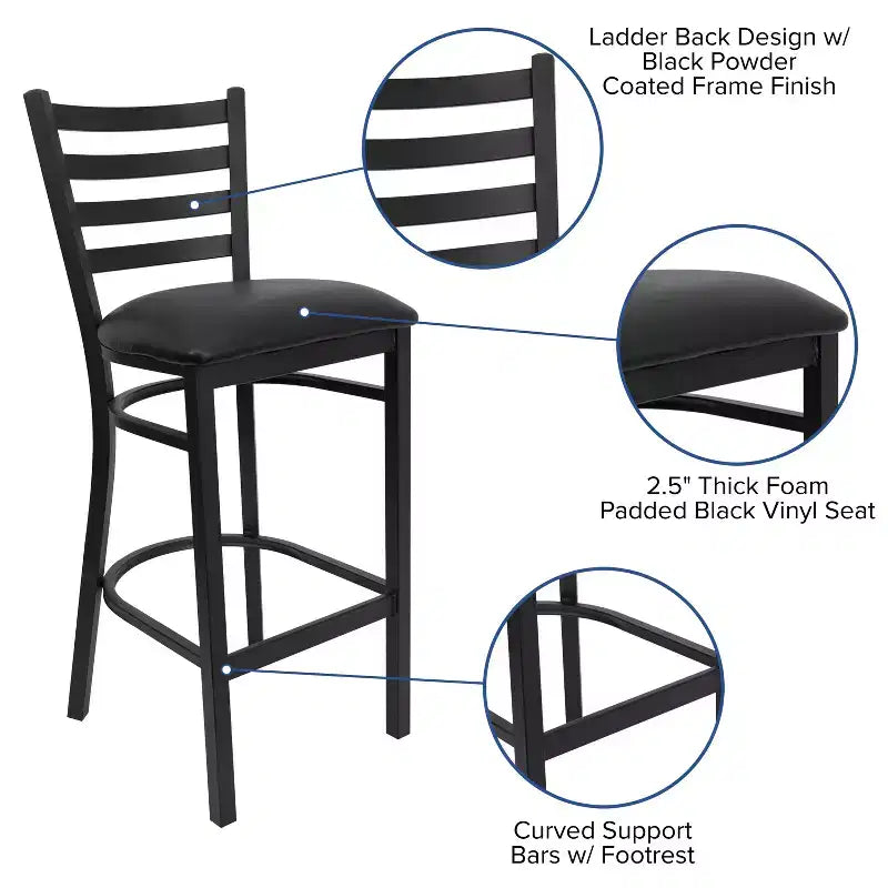 Tabouret de bar en métal avec dossier à barreaux pour restaurant