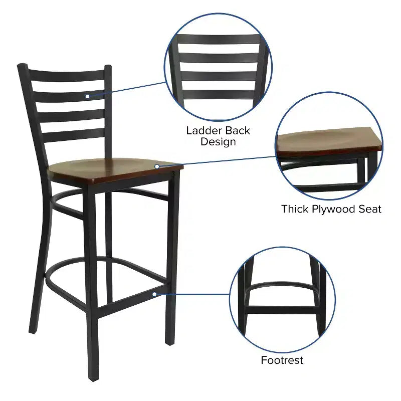 Tabouret de bar en métal avec dossier à barreaux pour restaurant