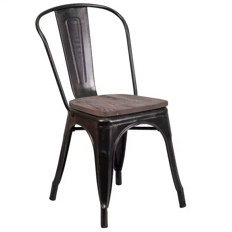 Chaise empilable en métal avec assise en bois
