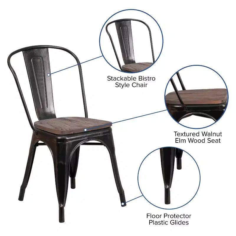 Chaise empilable en métal avec assise en bois