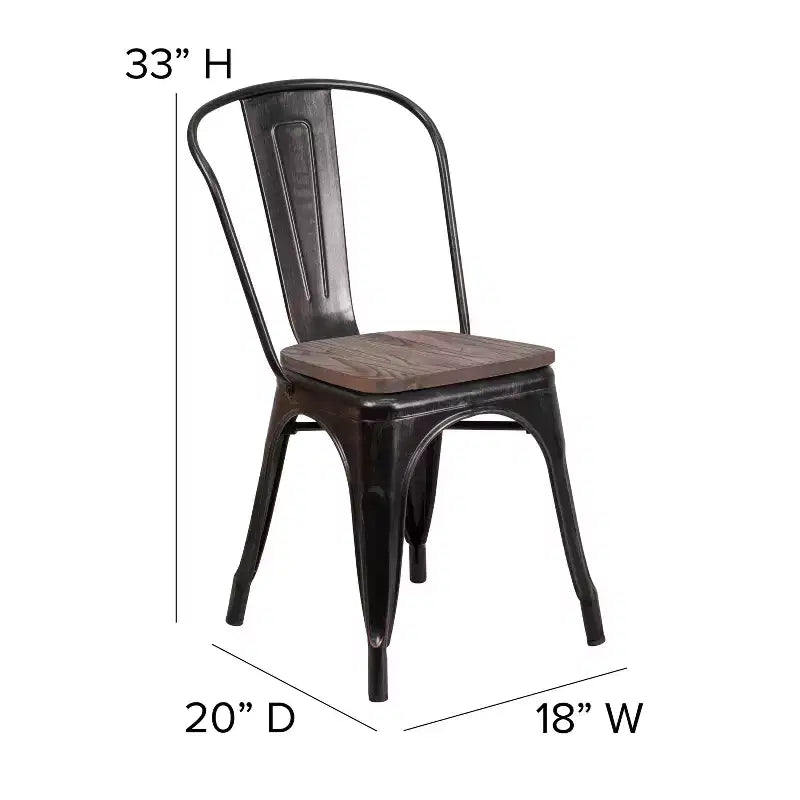 Chaise empilable en métal avec assise en bois