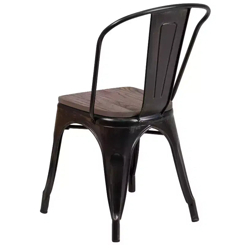 Chaise empilable en métal avec assise en bois