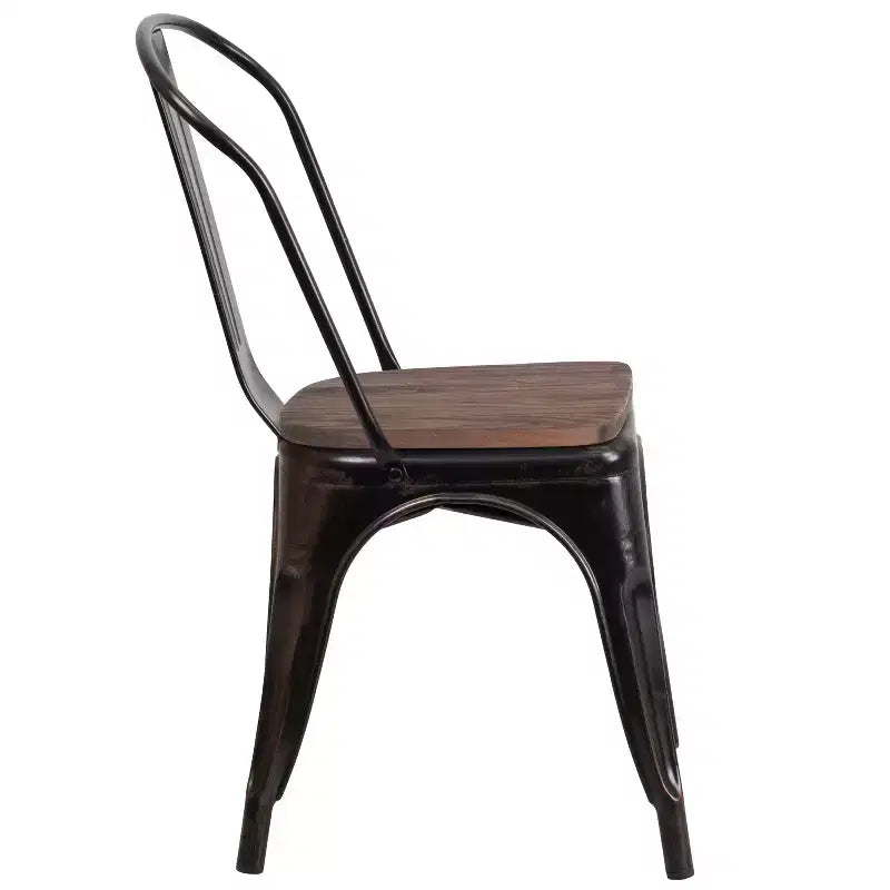 Chaise empilable en métal avec assise en bois