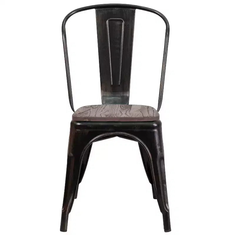 Chaise empilable en métal avec assise en bois