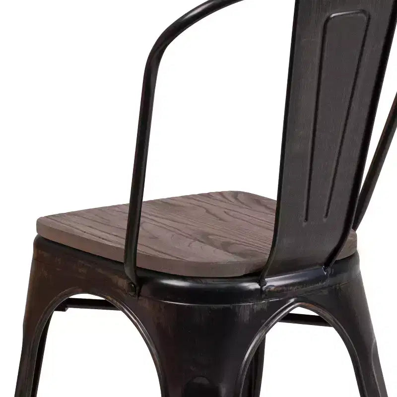 Chaise empilable en métal avec assise en bois