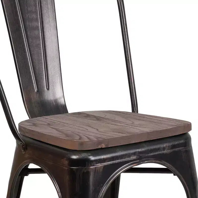 Chaise empilable en métal avec assise en bois