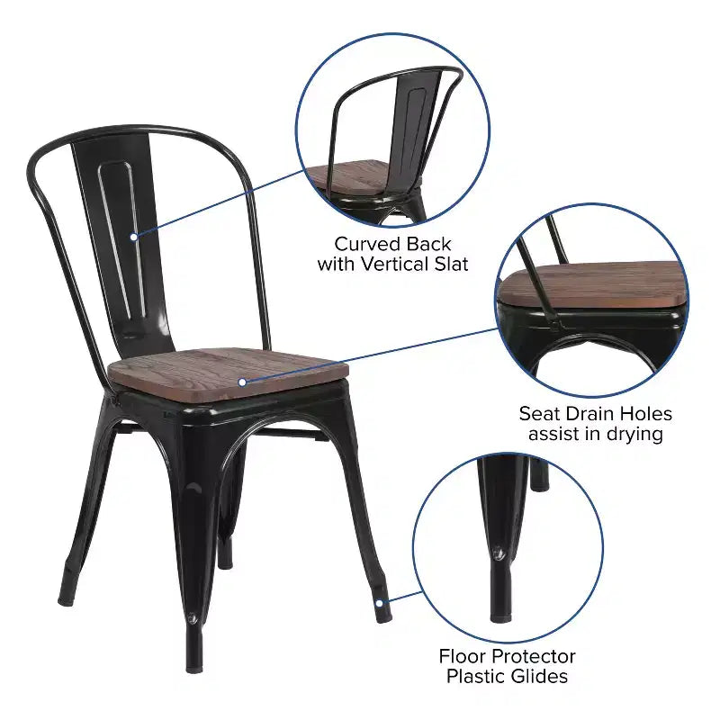 Chaise empilable en métal avec assise en bois
