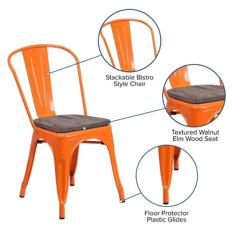 Chaise empilable en métal avec assise en bois