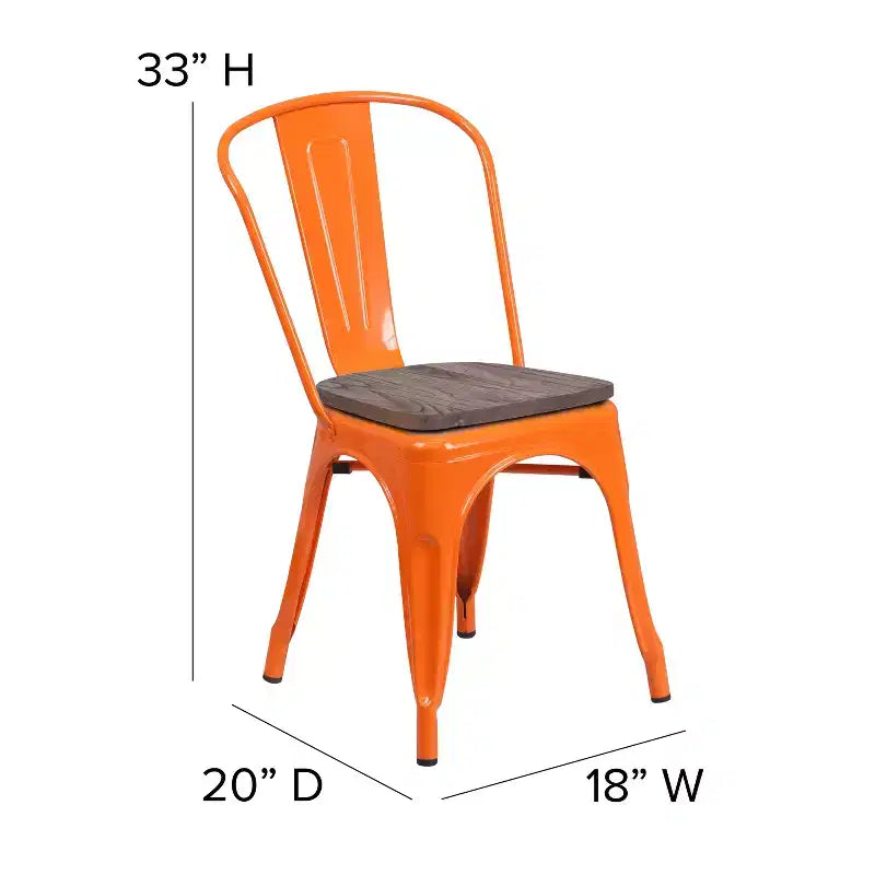 Chaise empilable en métal avec assise en bois