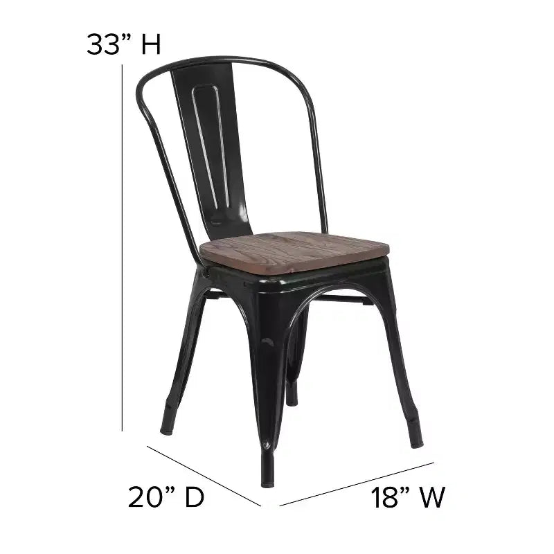 Chaise empilable en métal avec assise en bois