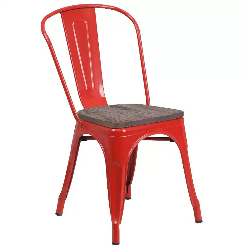 Chaise empilable en métal avec assise en bois