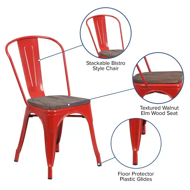 Chaise empilable en métal avec assise en bois