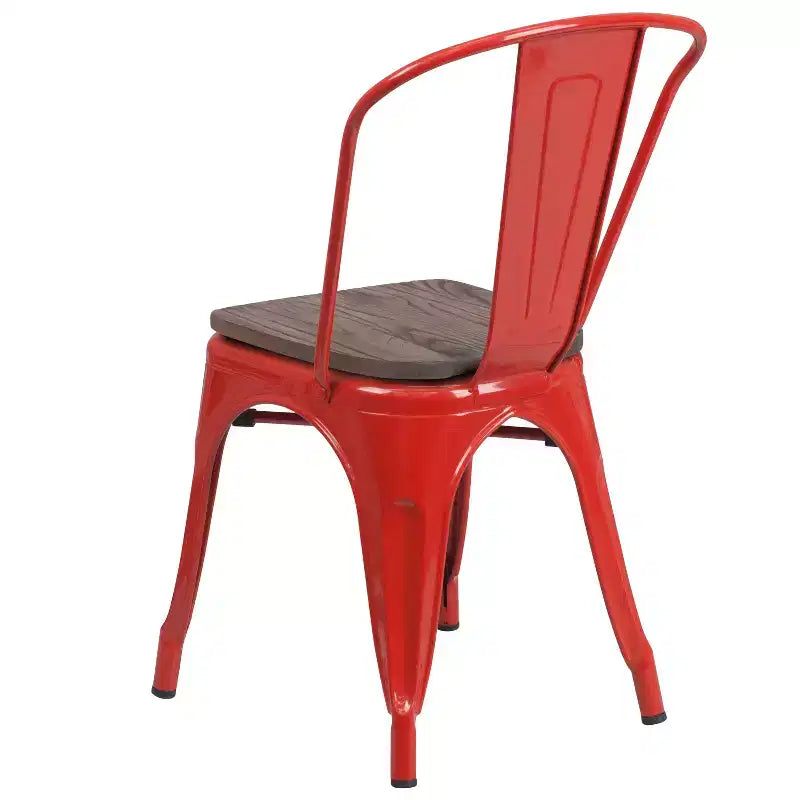 Chaise empilable en métal avec assise en bois