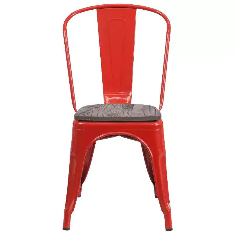 Chaise empilable en métal avec assise en bois