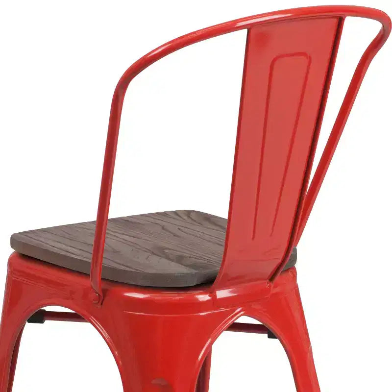 Chaise empilable en métal avec assise en bois