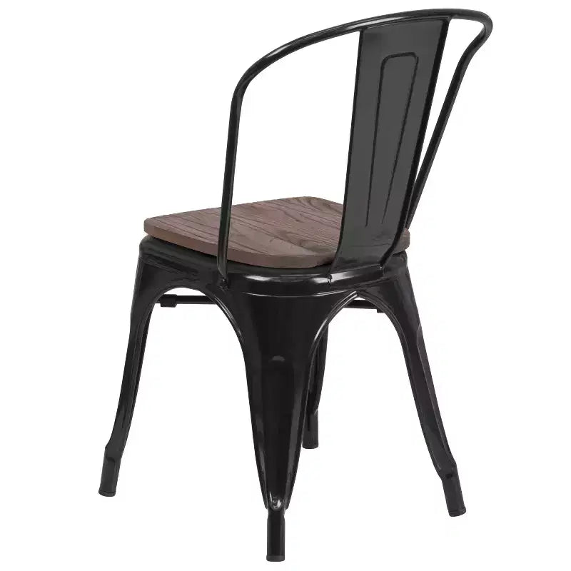 Chaise empilable en métal avec assise en bois