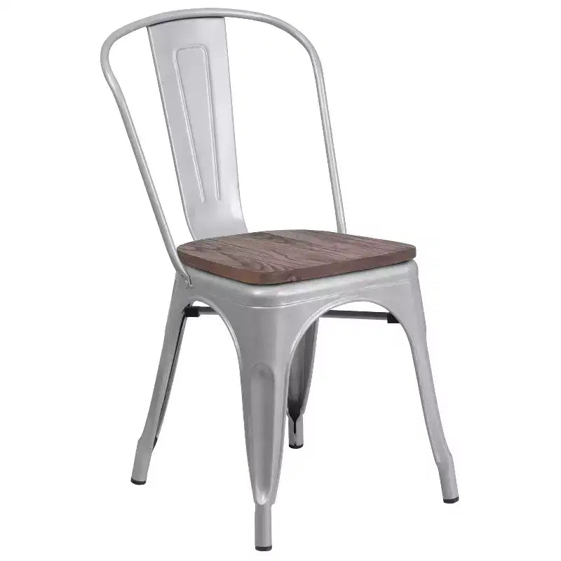 Chaise empilable en métal avec assise en bois