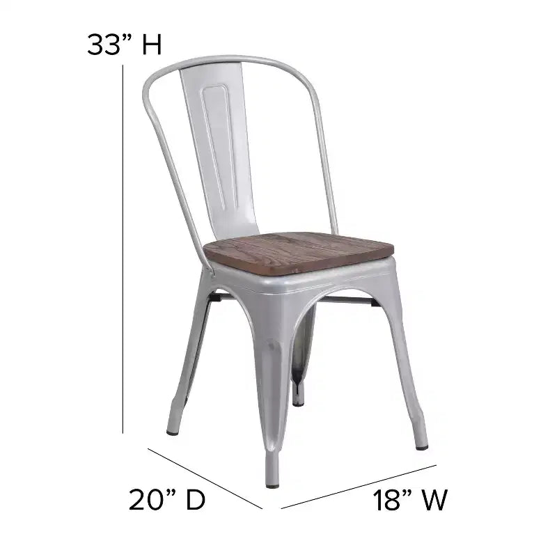 Chaise empilable en métal avec assise en bois